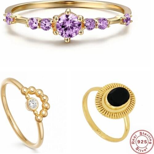 CANNER 100% 925 Sterling Silver Wedding Ring for Women Black White Purple Zircon Rings Female Gold Color Fine Jewelry Anillos