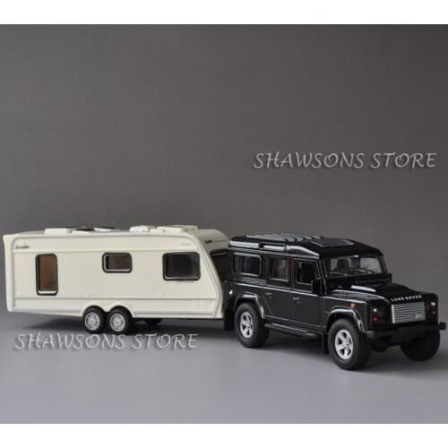 Diecast 1:36 Car Model Toys Rover Defender Trailer Pull Back Replica with Sound & Light