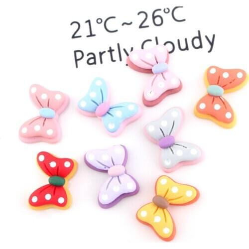 New Cute Polka Dots Ribbon Knot Bow Patch Buttons 50pcs 21*15mm Flatback Kawaii Embellishments Scrapbooking Beading Material