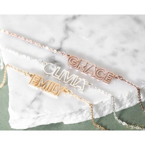 Personalized Cut Out Name Necklaces For Women Custom Make Jewelry Stainless Steel Rose Gold Color Chain Quote Letter Necklace