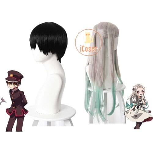 Anime Jibaku Shounen Hanako kun Cosplay Wigs Nene Yashiro Long Gray Green Wig Women Toilet Bound Men Synthetic Hair Short Black