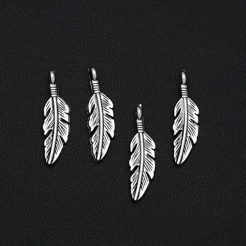 25PCS/Lots 7x24mm Antique Silver Plated Dream Catcher Feather Charms Leaf Pendants For DIy Jewelry Finding Making Accessories