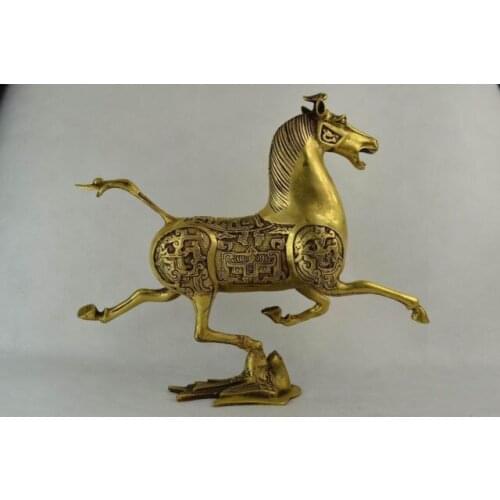 Elaborate Chinese hand-carved brass statue - a horse stepped on Swallow
