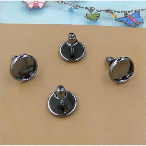 Fit 12mm 10mm Round cabochons Black Earrings Blank Setting Bezel Blank Cabochon Ring Base For DIY Ring 30pcs/lot K05264