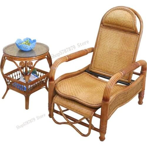 Real rattan lounge chair folding chair backrest chair lunch break nap chair single lazy old man balcony home leisure chair