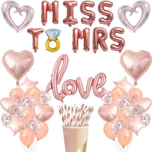 Rose Gold Bride To Be Letter Foil Balloons Diamond Ring Balloon Sash Crown Headband Bachelorette Party Bridal Wedding Supplies