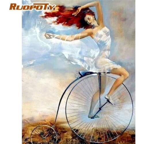 RUOPOTY Bike Girl Figure Oil Painting By Numbers Kits DIY Framed 60x75cm Picture By Number Acrylic Color Canvas Home Decoration