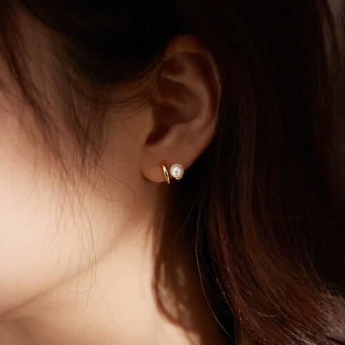 Simple sterling silver earrings female double mother pearl earrings earrings ins2021 new trend