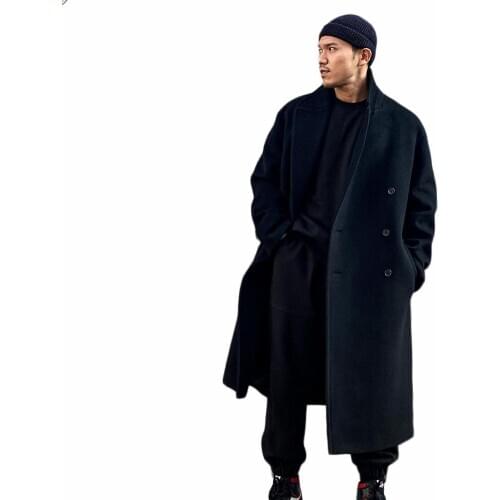 Woolen Overcoat Streetwear Style MensSingal Breasted Thick Loose Solid Long-Length Warm Casual Trench Winter Coat Male Jacket