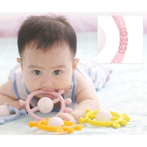 Blue/pink/yellow Infant cartoon hand grab rattle teether toy baby teething silicon teether silicone teething toys for baby safe
