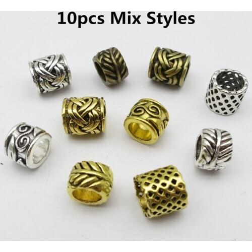 Mix 10 styles hair braid dread dreadlock beads rings tube for hair men women Accessories 10pcs/Pack