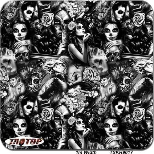 TAOTOP9017 1m *10m Popular Black Skull water transfer film Width 100cm hydro graphic film