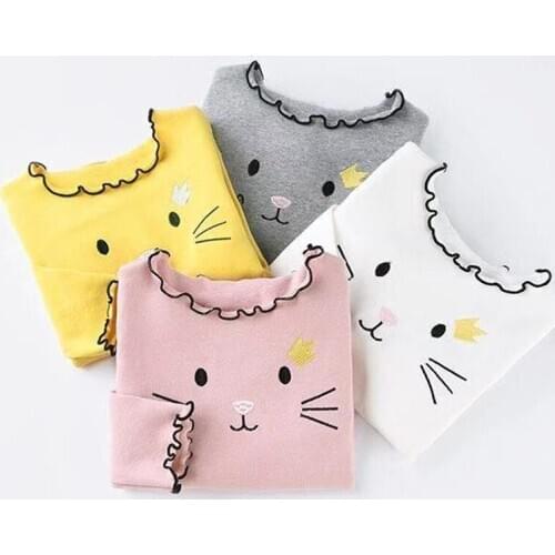 Spring Autumn Childrens Clothing Girls Long-Sleeved Bottoming Shirt Cute Embroidered Elastic T Blood Long-Sleeved 2-6 Years Old