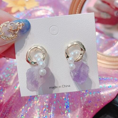 Geometric Double Square Natural Freshwater Irregular Pearl Stud Earrings for Women