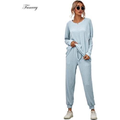 Fanceey Pyjamas Women Set Spring Womens Home Clothes Casual Two Piece Set Lounge Wear Trouser Suits Loose Outfits Ropa Mujer