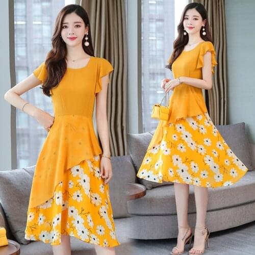 Floral Runway Midi Dress 2021 Spring Summer Vintage Print Chiffon Yellow Dress 4XL Plus Size Elegant Women Bodycon Party Vestido