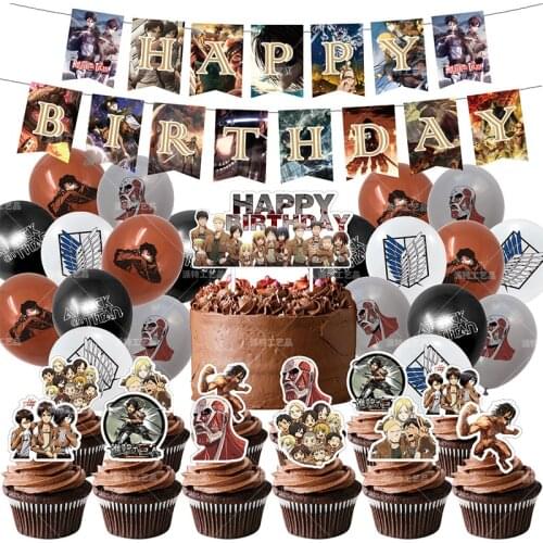 1set Attack on Titan Latex Balloons Anime Fans Cartoon Party Decoration Happy Birthday Banner Cake Toppers Flag Kids Toy Ballons