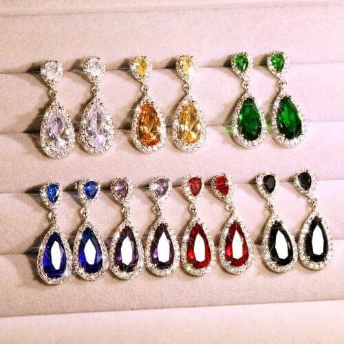 2021 New Womens Earrings Drop Shape Color AAAA Zircon Fashion Earrings Wedding Bridal Womens Jewelry