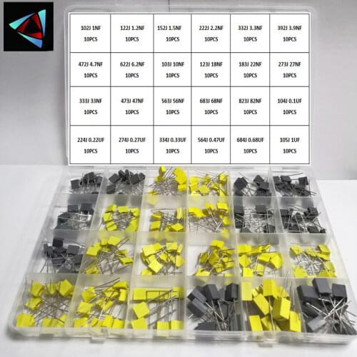 240Pcs/460PCS/BOX 63V 100V 24Value 1NF-1UF Correction Capacitor Package Kit Polypropylene Safety Plastic Film Kit