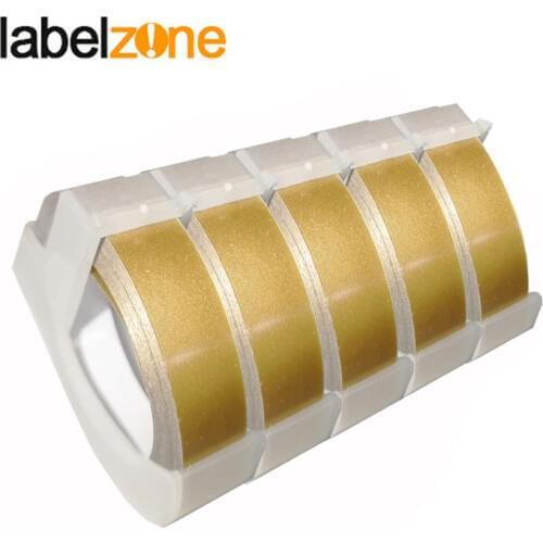 5pcs 9mm Champagne 3D Embossing PVC Label Tape Compatible Dymo 1610 12965 Manual Label printer for Motex E101 Label Maker