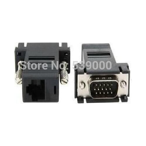 50pcs VGA To RJ45 Adapter CAT5 CAT6 Cable Transmission 15Pin VGA Extender