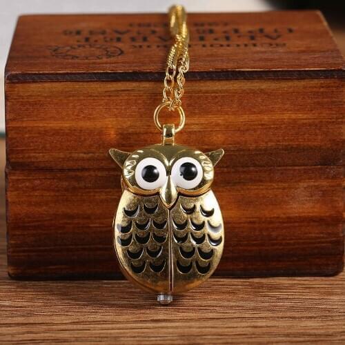61041Vintage Bronze Cute Owl Pocket Watch Fob Chain Necklace Pendant Flip Case Watch Hour Clock For Women Animals Pocket Watche