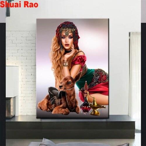 Beauty girl and deer DIY Diamond Painting cross stitch full square round Diamant 5D Embroidery Handcraft mosaic diamond portrait