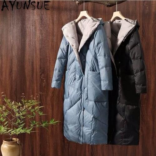 AYUNSUE White Duck Down Jacket Women 2020 Long Autumn Winter Coat Women Hooded Parkas Puffer Jacket Doudoune Femme 0856 KJ5735