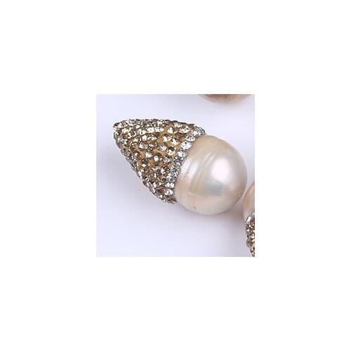 Crystal pave large fireball nucleated baroque freshwater pearl beads for DIY bracelet