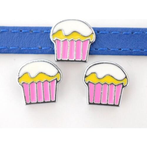 50PCS 8mm Enamel Ice Cream Cake Slide Charms Slide Beads DIY Accessories For 8mm Bracelets For Wristbands Straps Pet Name Collar