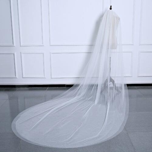 3Meters Simple Long Bridal Veil White/Ivory Wedding Veil With Comb Cut Edge Cathedral Wedding Veil Two Tiers Width 1.5Meter