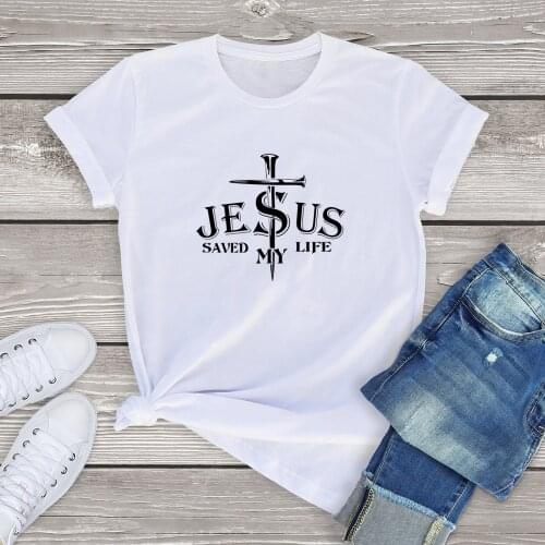 Jesus Saved My Life Cross Print John 3:1 Jesus Lord Of Lords Cross Christian Faith Short Sleeve Tops Tee Funny Unisex T-Shirt