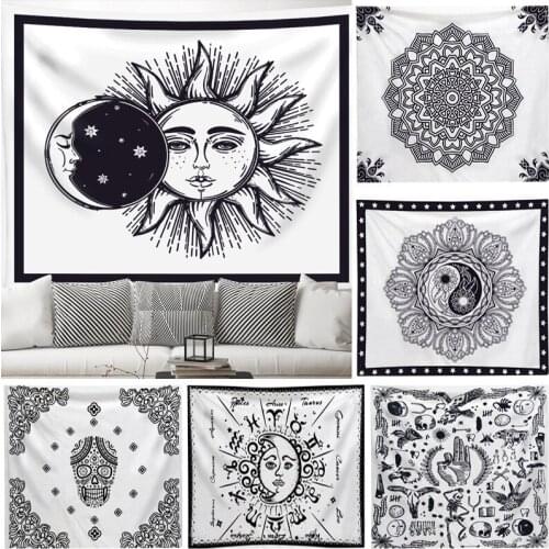 Mandala Moon Sun Tower Tapestry Wall Hanging Botanical Celestial Wall Tapestry Flower Wall Carpets Dorm Decor Bohemian tapestry