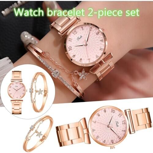 Jadi 1PCS watch + 1PCS bracelet New Watch Fashion Trend Latest Design Grain Dial High Quality Quartz Watch damenuhr Korean #N03