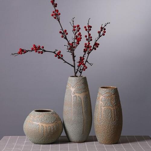 Chinese Ceramic Vase Decoration Model Room TV Cabinet Hallway Dried Flower Arrangement Ornament Retro Creative