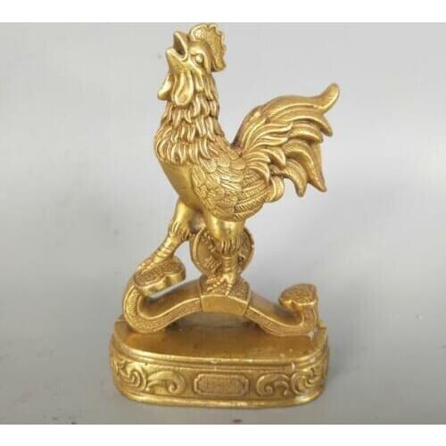 Collection Chinese Brass Carving Handmade Chicken Statue Zodiac Animal Statue Home Decoration Gift