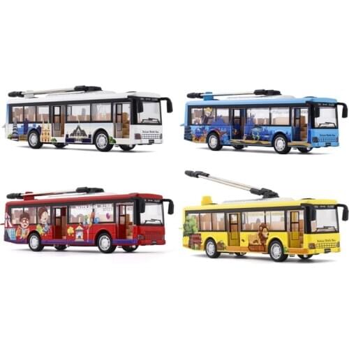 Alloy Casing Voice Broadcast Tram Open Door Cool Lights Rear Wheels Pull Back Bus Model Toy Children Christmas Birthday G99C