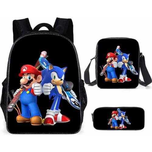 3pcs Cartoon SONIC RACING School Bags Set For Kids Printing Primary Backpack For Boys&Girls Cute Kids Mochilas Escolares