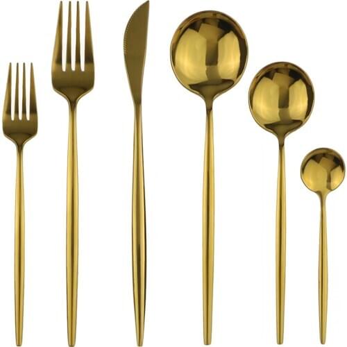 Colorful Mirror Cutlery Set Gold Kitchen Tableware Set Knife Fork Spoon Dinner Set Silverware 304 Stainless Steel Dinnerware Set