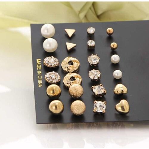 12 PairsEarrings Mixed Styles Womens stud Earring Set Pearl Crystal Earrings Boho Geometric Earrings for Women 2020 Jewelry