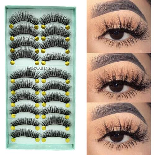 10 Pairs 3D Fake Eyelashes Soft Faux Mink Hair False Eyelash Natural Long Thick Crisscross Lashes Extension Eyes Makeup Tools