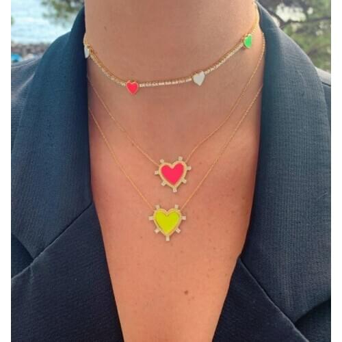 Neon colorful enamel Heart pendant necklace Gold filled 2020 New design Valentines gift for girlfriend lover jewelry