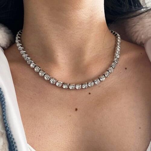 51695 European and American cross border new full diamond necklace simple inlaid diamond chain clavicle chain