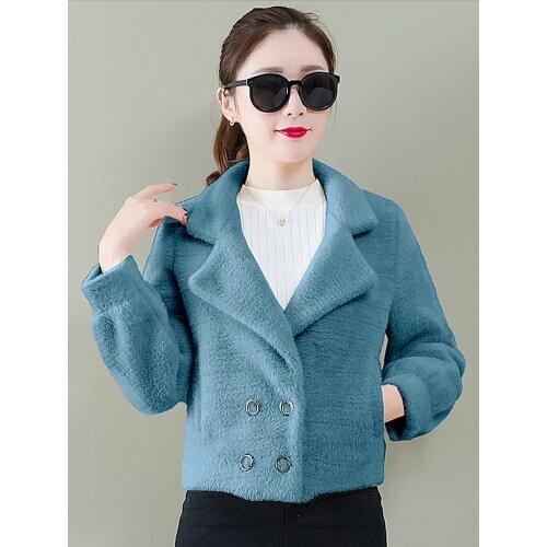 2019 Autumn Winter New Women Short Jacket Small Woolen Fashion Woolen Velvet Thickening Wild Furry Slim Long-sleeved Women Coats