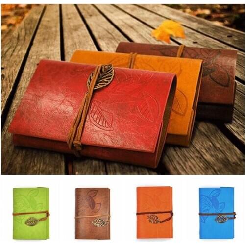 PU Cover Coils Notepad Book Soft Copybook Blank Notebook Retro Leaf Travel Diary Books Kraft Journal Spiral Notebooks Stationery