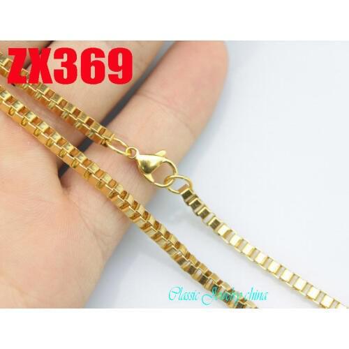 Golden color 100% stainless steel necklace 3mm box chain Jewelry women male lady fashion chains 20pcs ZX369