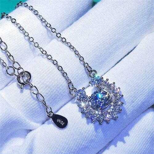 Shiny Crystal Pendant Necklace Female Clavicle Accessories Lady Trendy 925 Sterling Silver Necklace For Women Princess Jewelry