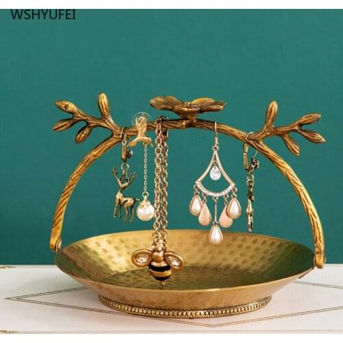 Retro light Luxury Brass Carving Plum blossom storage tray cake dessert breakfast jewelry tray desktop bathroom placement