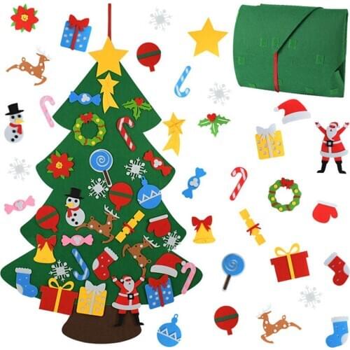 Felt Christmas tree set with 32 detachable decorations, childrens DIY three-dimensional cartoon Christmas tree Christmas pendan