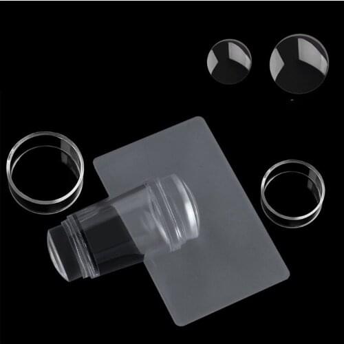 Q1QD Clear Jelly Soft Double Silicone Head Round Nail Art Stamping Stamper with Scraper Plate Manicure Tools DIY Nail Art Kit